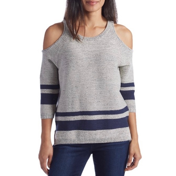 RVCA Marked Cut Out Cold Shoulder Cut Out Sweater Gray  Striped Women’s Small - Picture 1 of 7